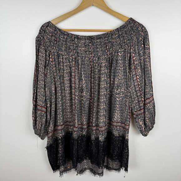 Vanessa Virginia Anthropologie Womens Lace Trim Off the Shoulder Tunic Top Sz M - Picture 7 of 15